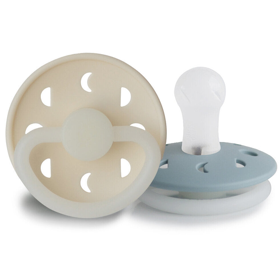 FRIGG Moon Phase Silicone Baby Pacifier 2-Pack Stone Blue Night/Cream Night