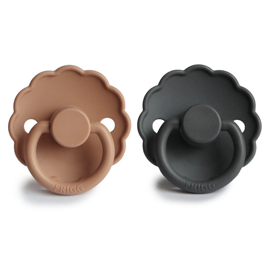 FRIGG Daisy Silicone Baby Pacifier 2-Pack Graphite/Peach Bronze