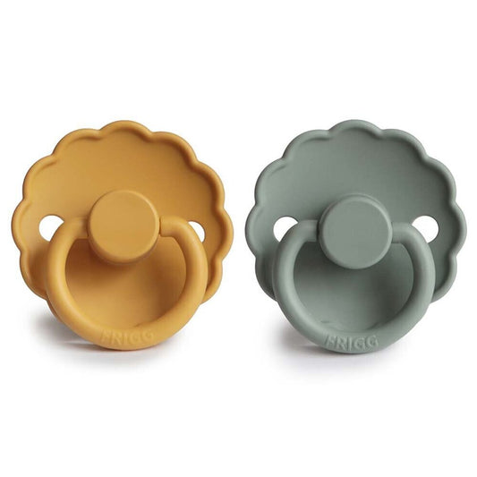 FRIGG Daisy Silicone Baby Pacifier 2-Pack Honey Gold/Lily Pad