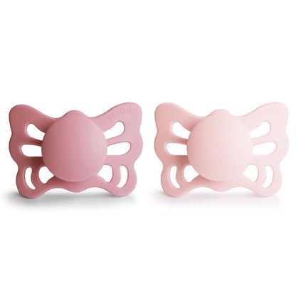FRIGG Butterfly Anatomical Silicone Baby Pacifier 2-Pack Cedar/Baby Pink