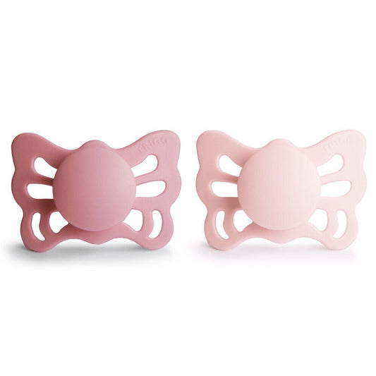 FRIGG Butterfly Anatomical Silicone Baby Pacifier 2-Pack Cedar/Baby Pink