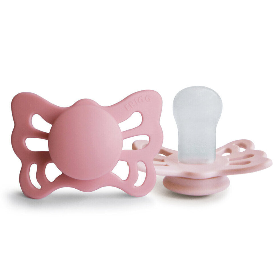 FRIGG Butterfly Anatomical Silicone Baby Pacifier 2-Pack Cedar/Baby Pink