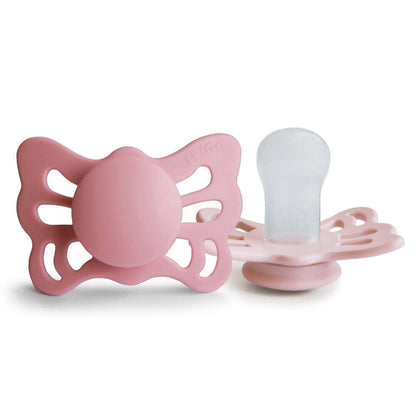 FRIGG Butterfly Anatomical Silicone Baby Pacifier 2-Pack Cedar/Baby Pink