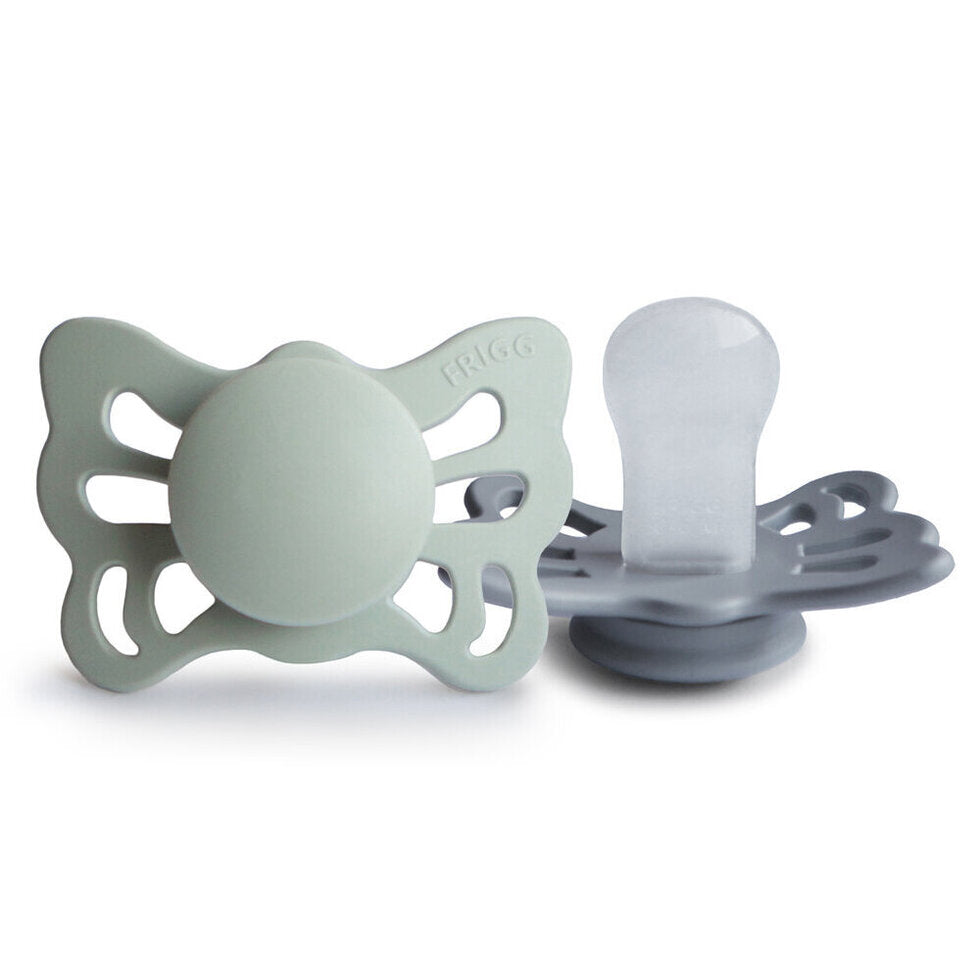 FRIGG Butterfly Anatomical Silicone Baby Pacifier 2-Pack Sage/Great Gray