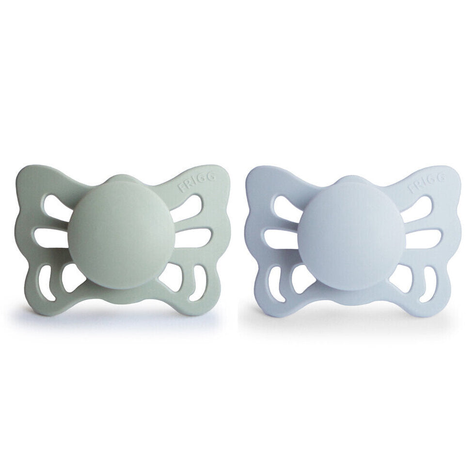 FRIGG Butterfly Anatomical Silicone Baby Pacifier 2-Pack Sage/Powder Blue