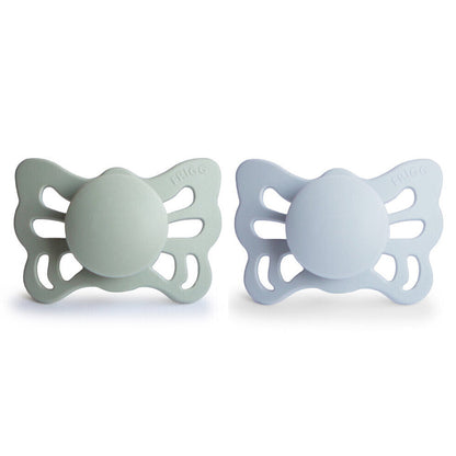 FRIGG Butterfly Anatomical Silicone Baby Pacifier 2-Pack Sage/Powder Blue