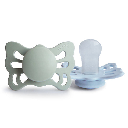 FRIGG Butterfly Anatomical Silicone Baby Pacifier 2-Pack Sage/Powder Blue