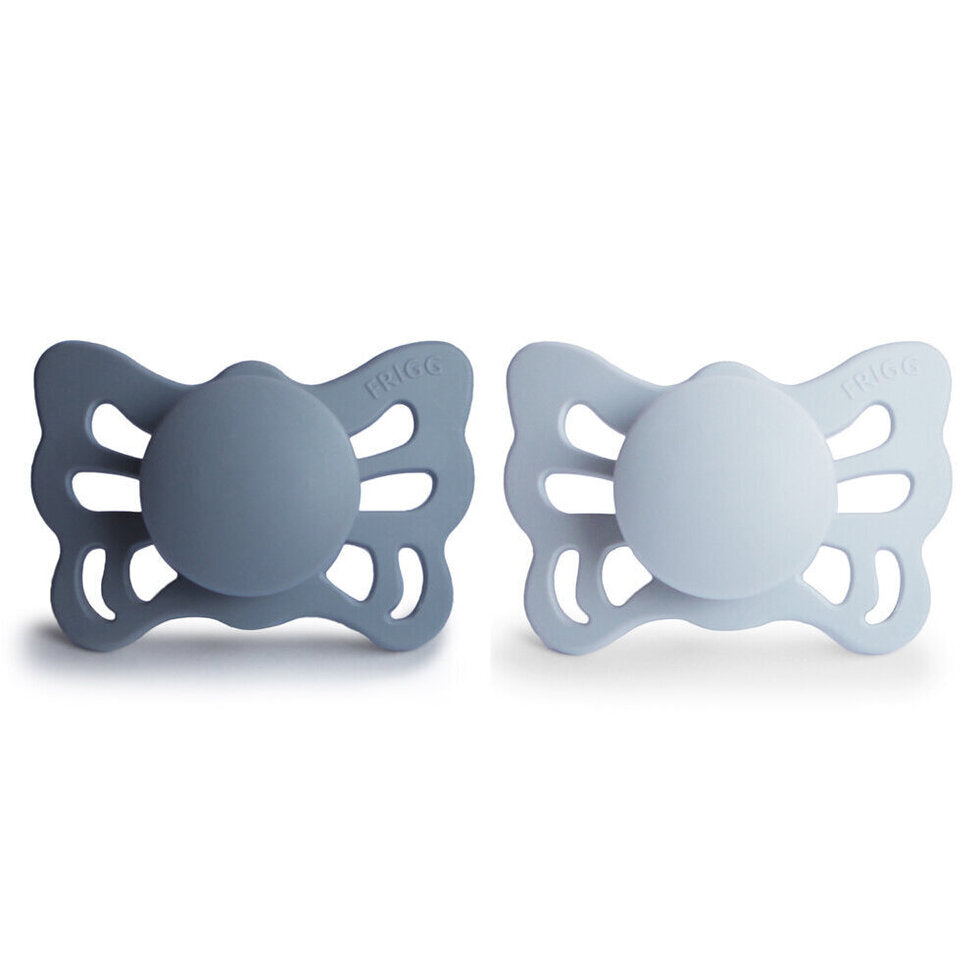 FRIGG Butterfly Anatomical Silicone Baby Pacifier 2-Pack Slate/Powder Blue