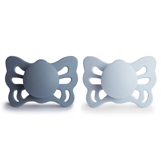 FRIGG Butterfly Anatomical Silicone Baby Pacifier 2-Pack Slate/Powder Blue
