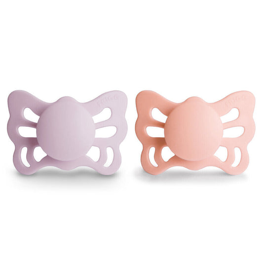 FRIGG Butterfly Anatomical Silicone Baby Pacifier 2-Pack Soft Lilac/Pretty in Peach