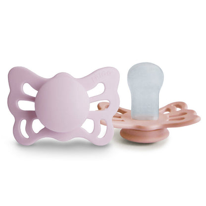 FRIGG Butterfly Anatomical Silicone Baby Pacifier 2-Pack Soft Lilac/Pretty in Peach